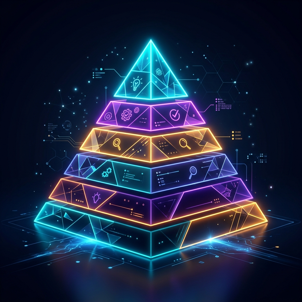 Glowing pyramid representing Bloom's Taxonomy