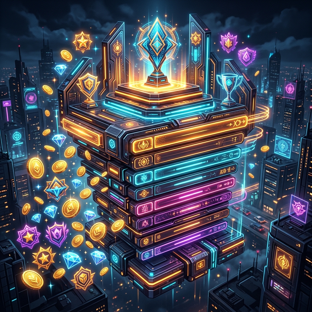 Futuristic glowing abstract leaderboard with rewards